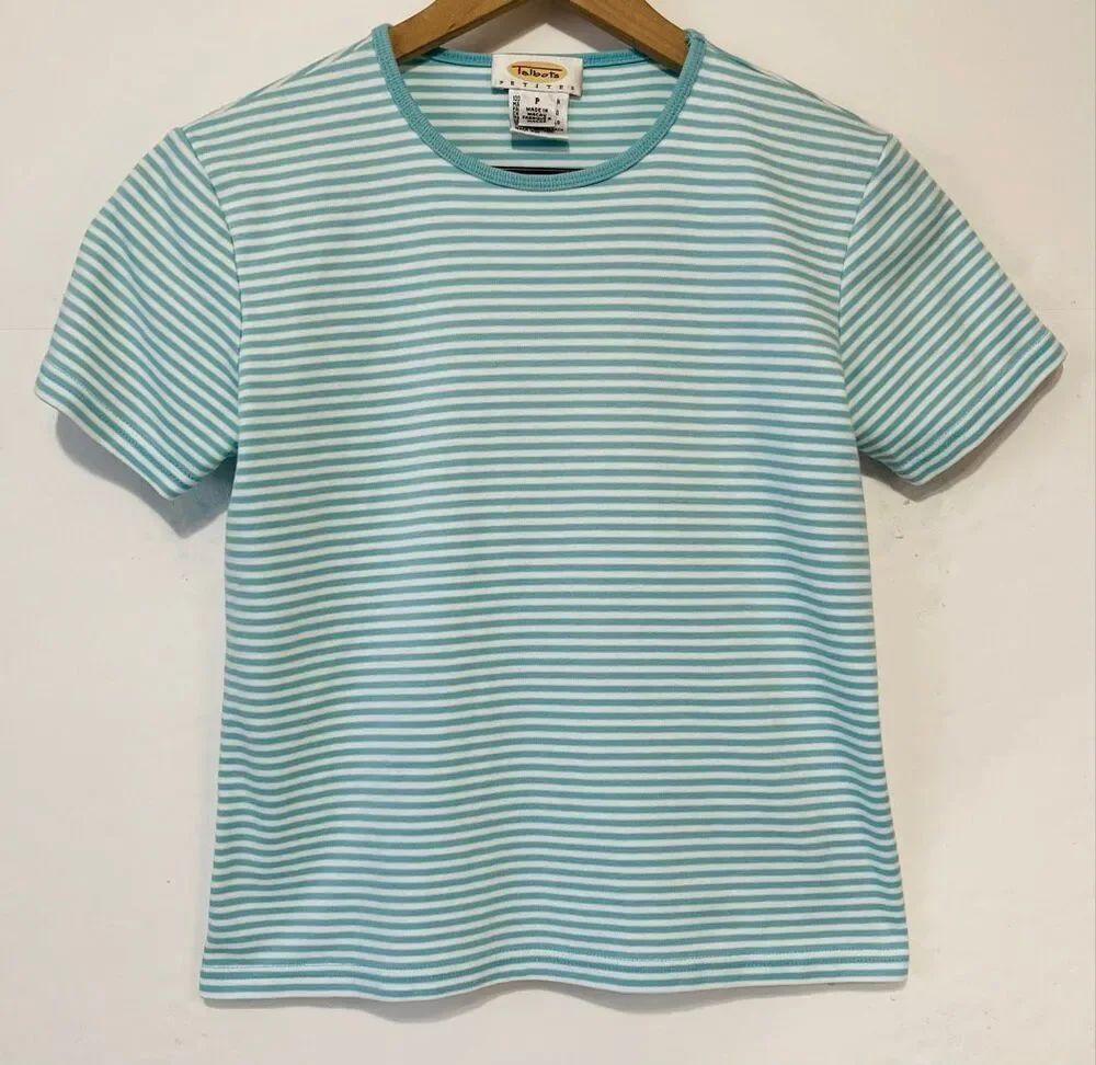 Talbots Petites Blue And White Striped Tee Size P